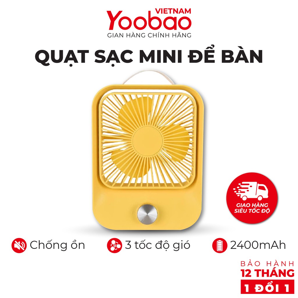 Quạt sạc mini để bàn làm việc YOOBAO LJQ-119 2400mAh - Chạy liên tục lâu - Hàng chính hãng - Bảo hành 12 tháng 1 đổi 1