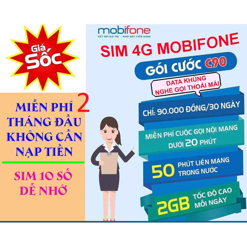 Shop Bán Sim Mobifone C90 10 Số Miễn Phí Sử Dụng 2 Tháng Giá Rẻ