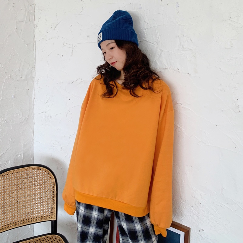 Áo SUXI tay dài cổ tròn màu sắc đơn giản thời trang cho nữ