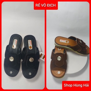 Dép gà nam nữ nút bạc 2 màu Đen - Vàng nâu