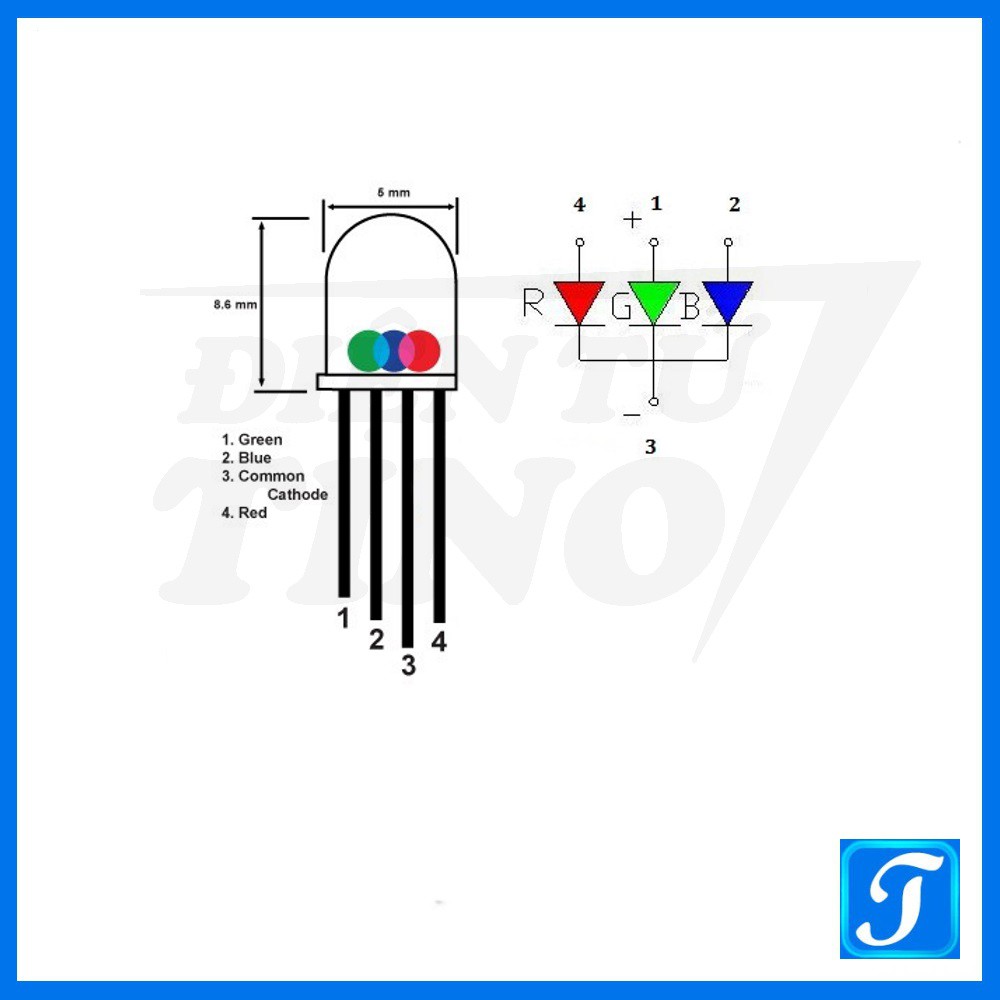 Led 7 Màu RGB Siêu Sáng 5mm loại Âm và Dương chung tùy chọn