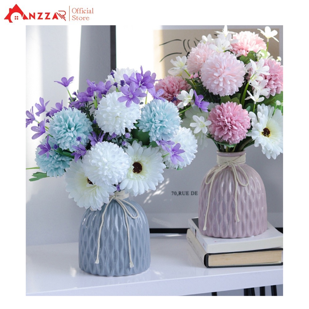 Bình hoa lụa cao cấp 40cm để bàn trang trí phòng khách, bàn trà, kệ tủ quầy lễ tân xinh tươi Anzzar LH-02