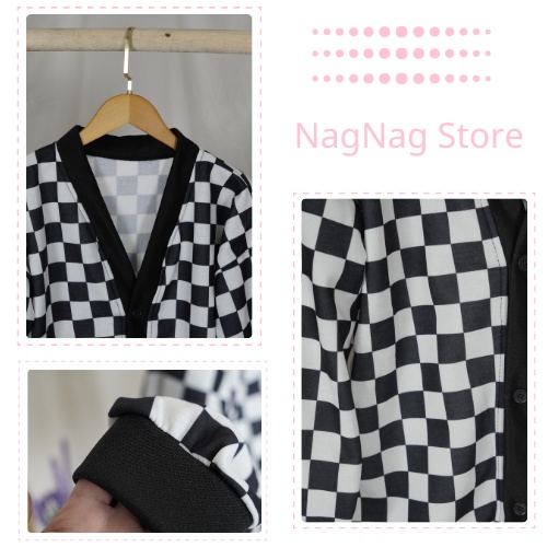 Áo khoác ngoài kiểu Cardigan họa tiết hình bàn cờ Nagnagstore chất vải len nỉ dày dặn dáng rộng chuẩn Unisex TL17