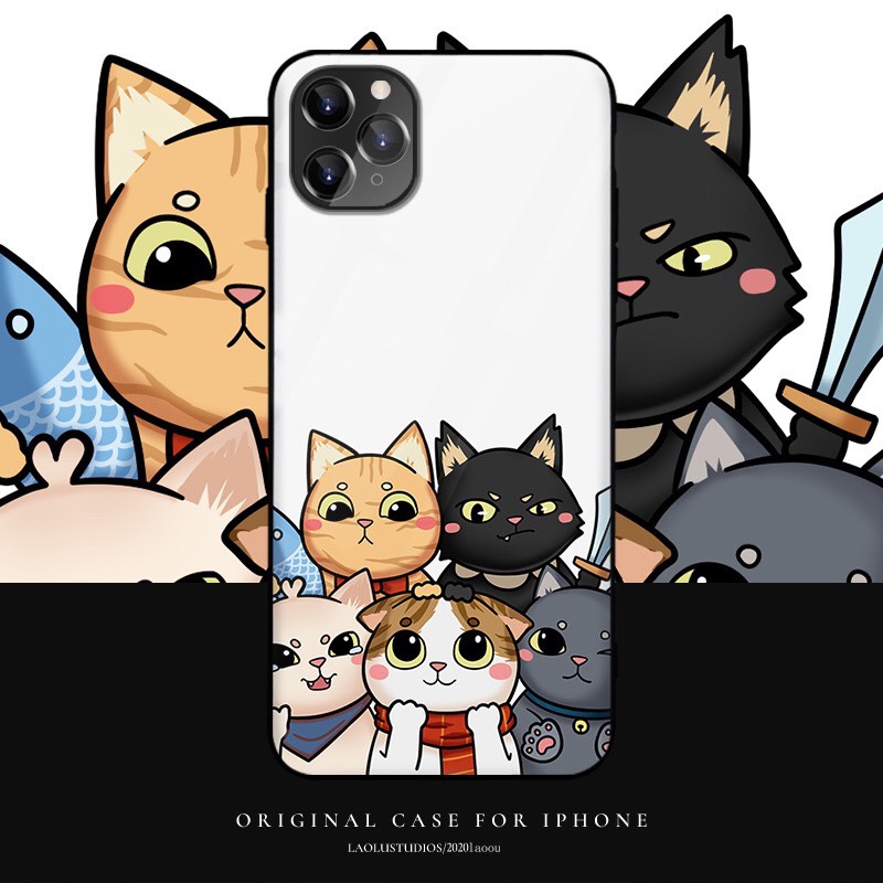 Ốp kính iphone mèo cute cho iphone 6 s plus 7 8 plus Xr X s max 11 11 pro max 12 mini 12 pro max Se2