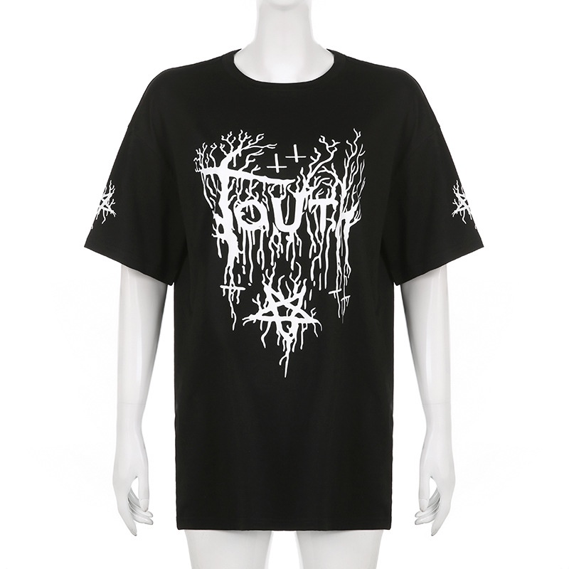 Áo Thun Dáng Rộng Tay Ngắn In Họa Tiết Phong Cách Gothic Thời Trang Cho Nữ D0401