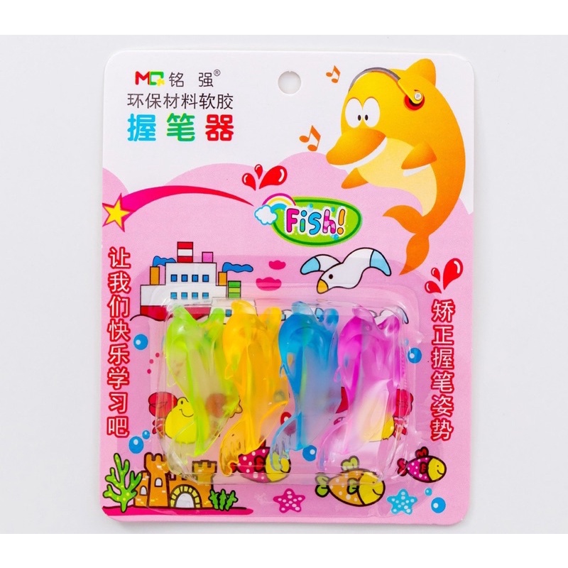 Vỉ 4 đệm gắn vào bút để tập viết cho bé hình cá heo