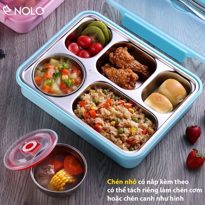 HỘP CƠM VĂN PHÒNG BẰNG INOX 304 Có 5 NGĂN CÓ NẮP ĐẬY LUNCH BOX SIÊU ĐẸP TIỆN LỢI MẪU 2020 - TẶNG KÈM ĐŨA VÀ THÌA