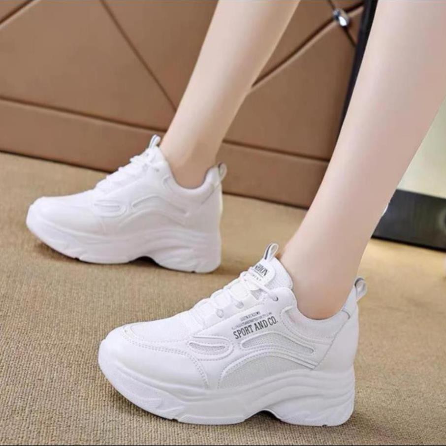 Giày Sneaker Nữ, Giày Thể Thao Nữ Giày Thể Thao Nữ Độn Đế 4-5Cm Mùa Xuân Thu Hàn Quốc Màu Trắng Giá Tốt Bảo Hành 12Tháng