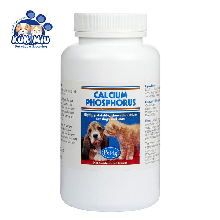 Canxi cho chó mèo Calcium phosphorus Petag hộp 50 viên