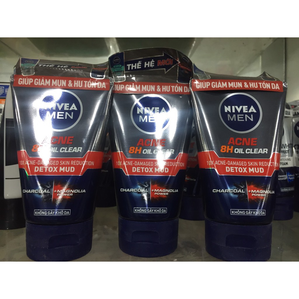 Sữa rửa mặt Nivea Men Bùn khoáng Kiểm soát nhờn Ngừa mụn 100g (MẪU MỚI 8H DETOX MUD)