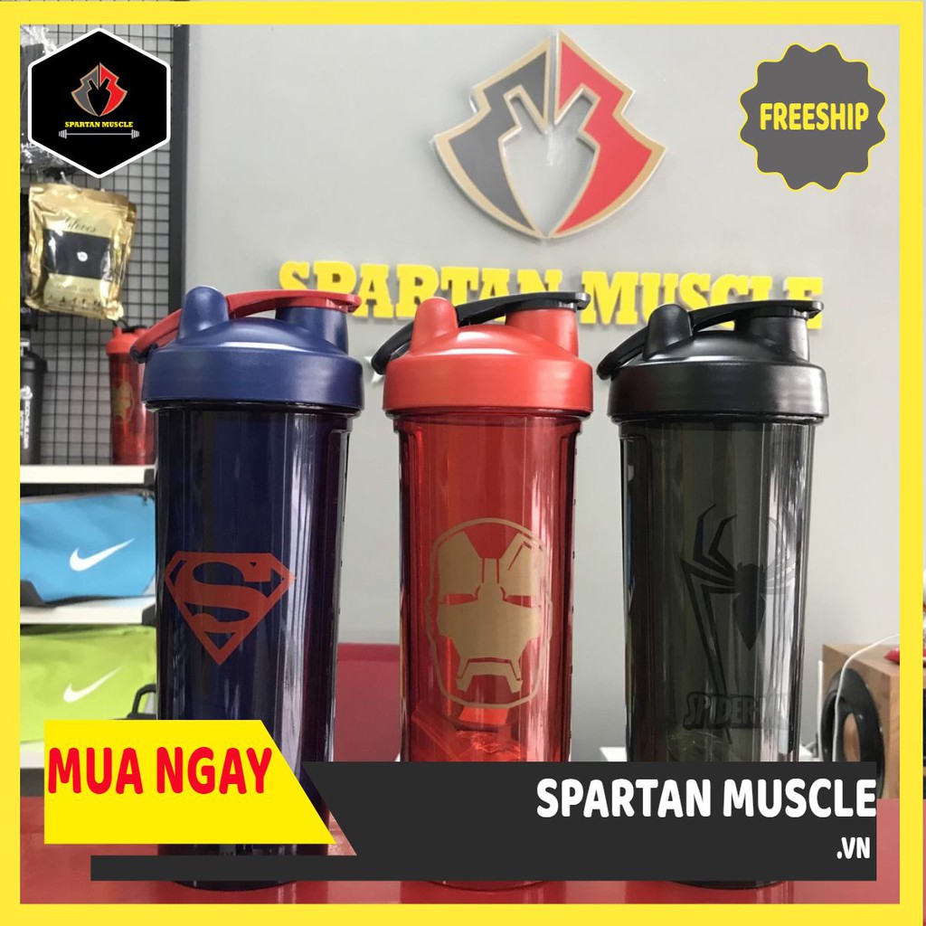 💥[Chính Hãng] 🔥 Bình lắc - binh shaker siêu anh hùng 800ml nhựa cứng tiên lợi cho gymer 🏋