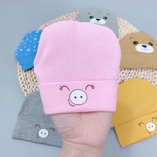 Mũ Sơ Sinh Cotton Vải Mềm Co Dãn Hình Mặt Thú Đáng Yêu