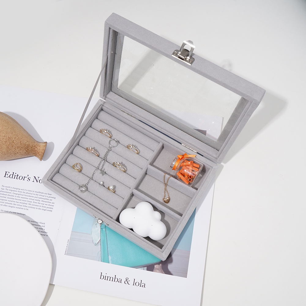 1 Hộp Đựng Trang Sức Bằng Da Lộn Màu Xám ★★★[Available]