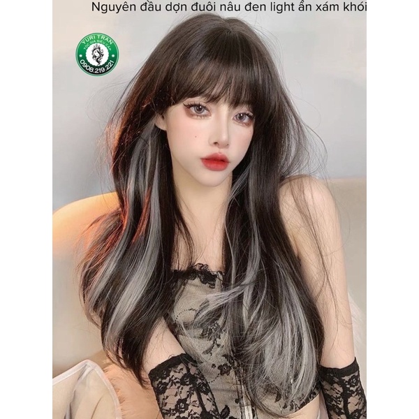 TÓC GIẢ NGUYÊN ĐẦU SIÊU CẤP YURI TRAN - DỢN ĐUÔI NÂU ĐEN PHỐI LIGHT ẨN XÁM KHÓI - TẶNG KÈM LƯỚI TRÙM XỊN