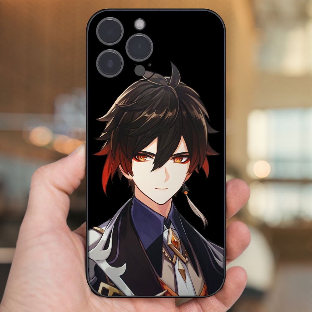 Ốp lưng iPhone 14 Pro Max dẻo đen cạnh vuông in hình Zhongli Genshin Impact