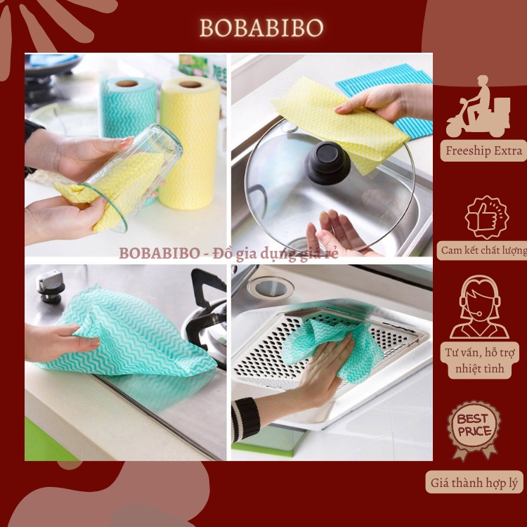 [50 Tờ/Cuộn] Giấy Lau Bếp Đa Năng Bằng Vải Khô Dày Dặn Có thể Giặt Tái Sử Dụng Tiện Lợi Tiết Kiệm Bobabibo