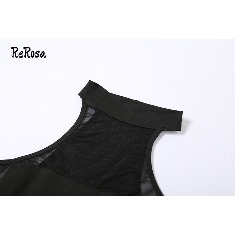 Rerosa Bộ Áo Liền Quần Cổ Thuyền Phối Lưới Ôm Dáng Quyến Rũ Cho Nữ | BigBuy360 - bigbuy360.vn