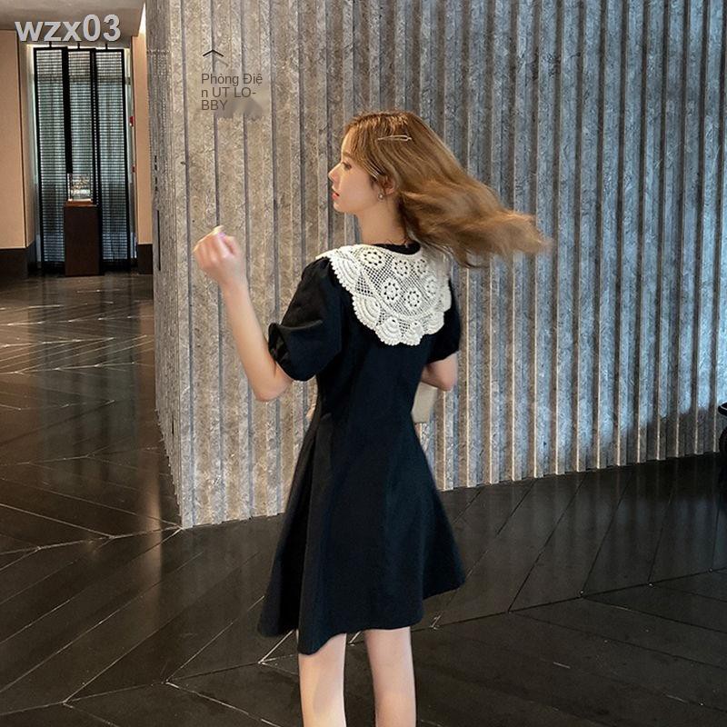 Váy nữ hè 2020 kiểu mới tay phồng cẩn thận máy đầm tính chất là ren mỏng cổ chữ V