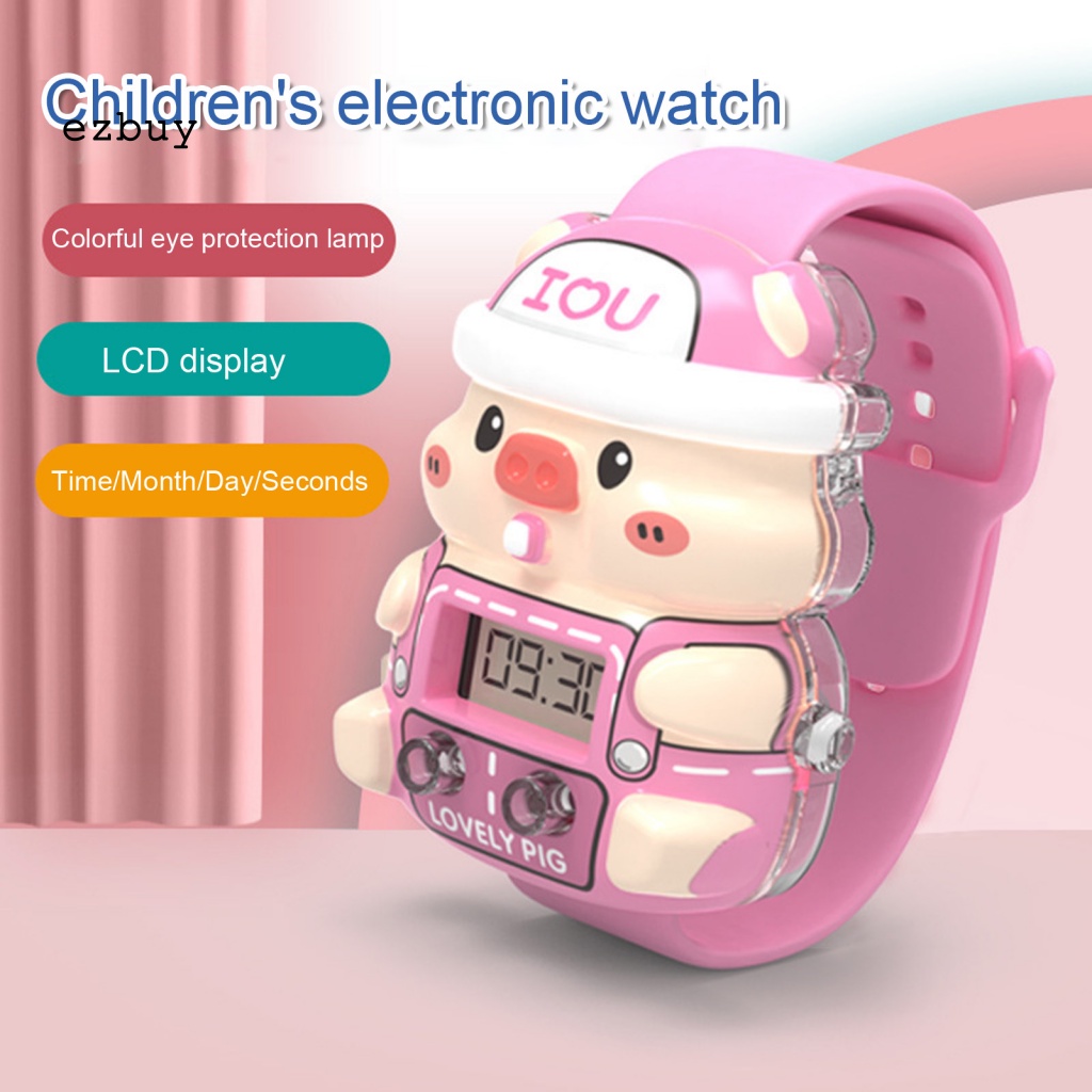 Đồng Hồ Đeo Tay Phát Sáng Hình Chú Heo Hoạt Hình Đáng Yêu Giáo Dục Sớm Cho Bé