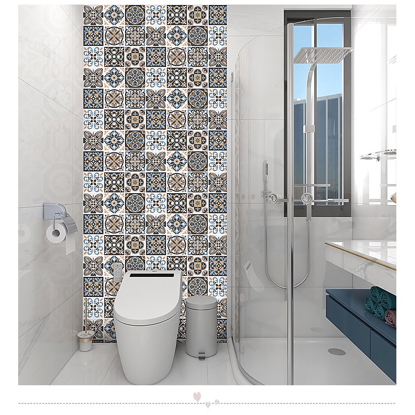 Decal dán bếp tráng nhôm GẠCH HOA CỔ ĐIỂN 01 keo sẵn