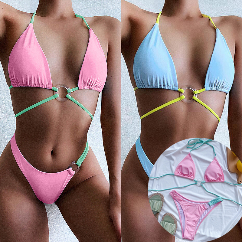 Plain Color Bikini Girls Split Swimsuit Triangle Bikini Swimming Bikini