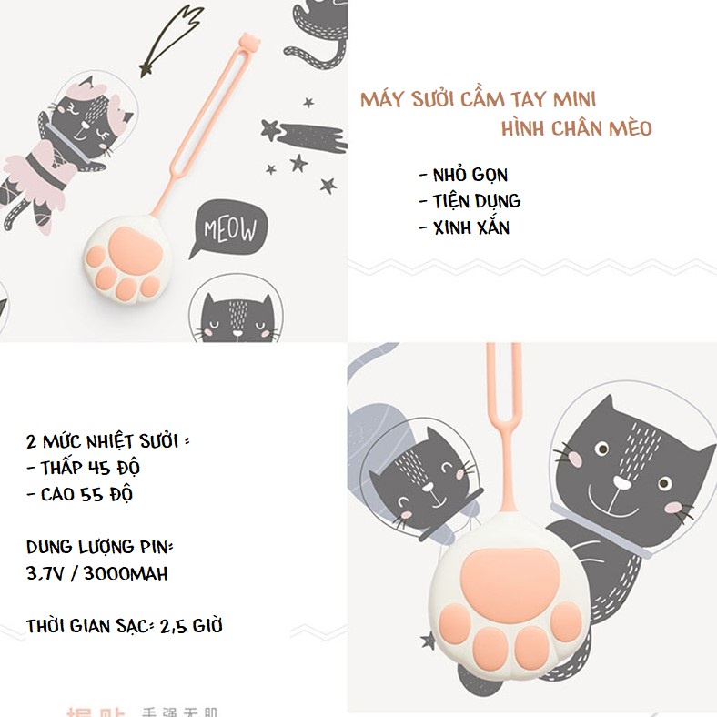 Máy sưởi cầm tay / Sưởi ấm bụng / Sạc dự phòng có dây đeo hình chân mèo