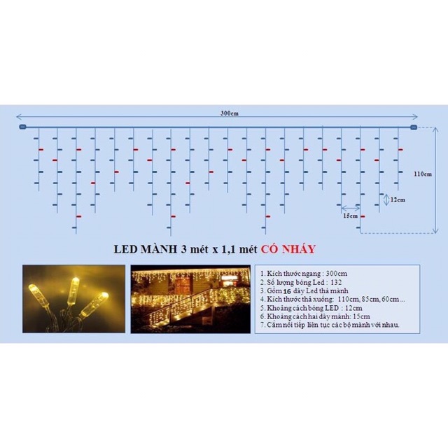 BỘ ĐÈN NHÁY MÀNH 8 CHẾ ĐỘ NHÁY DÀI 5M 10 SỢI [DP]