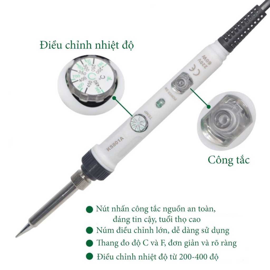 Mỏ hàn điều chỉnh nhiệt độ NO.901 KS801A 60W