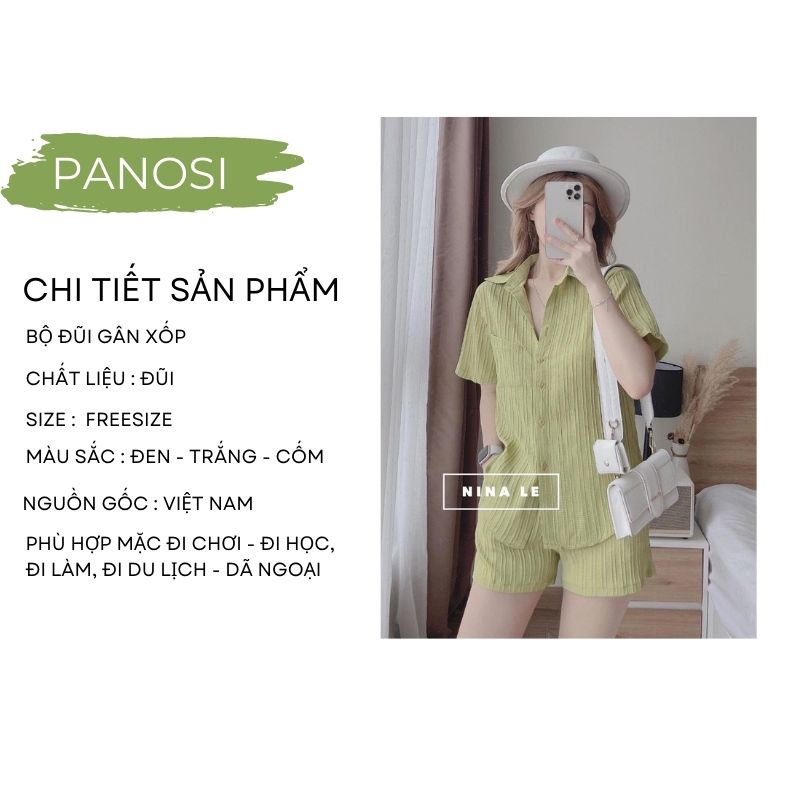 Set bộ quần áo nữ áo sơ mi quần đùi cạp chun chất gân tăm thiết kế thắt nơ sau lưng hàng đẹp hottrend PANOSI - B118