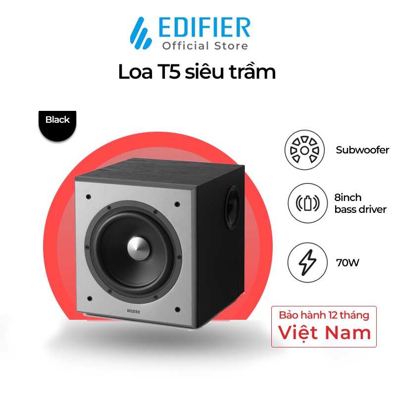 Loa EDIFIER T5 siêu trầm Công suất 70W Bass driver 8 inch Low Pass Filter Hiệu ứng âm thanh sống động Hãng chính hãng