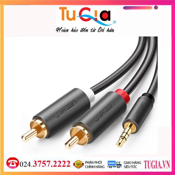 Cáp chuyển 3.5mm 1,5M sang 2 đầu hoa sen RCA Ugreen 10511-Hàng Chính Hãng
