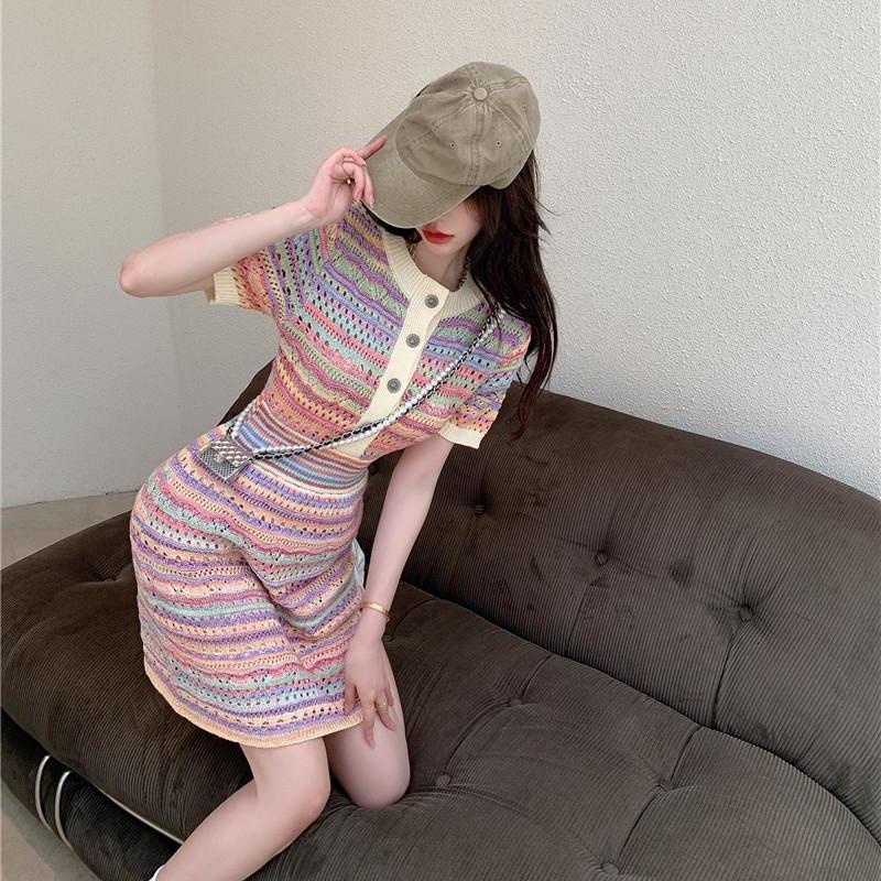 CHANEL Đầm dệt kim dáng ôm kẻ sọc màu cầu vồng thời trang mùa hè cho nữ
 | BigBuy360 - bigbuy360.vn
