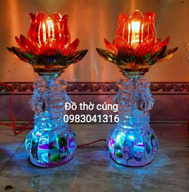 Đèn  thờ thủy tinh hoa sen vàng mẫu mới