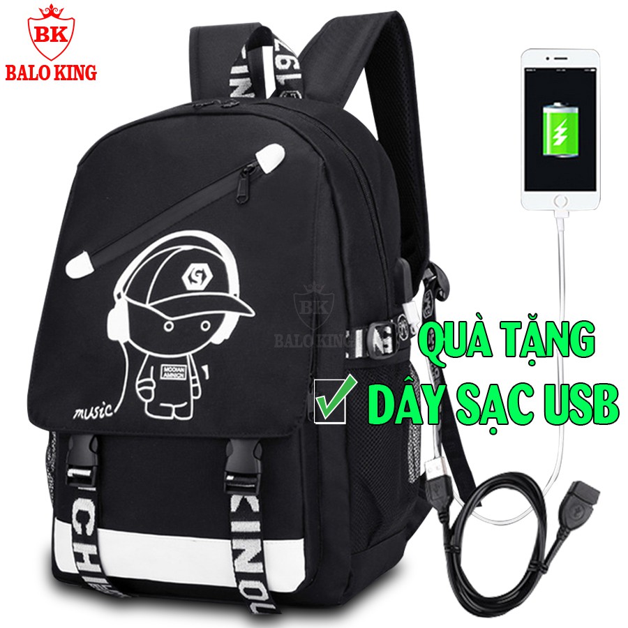 Balo đi học nam nữ phát sáng Baloking hình Boy Music đẳng cấp + Tặng cáp sạc USB xịn bền - Hàng HOT nhất năm nay