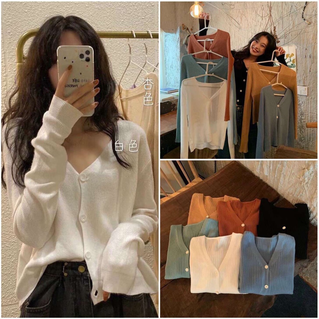 Áo khoác len nữ phong cách Hàn Quốc, Áo len cardigan dài tay đẹp