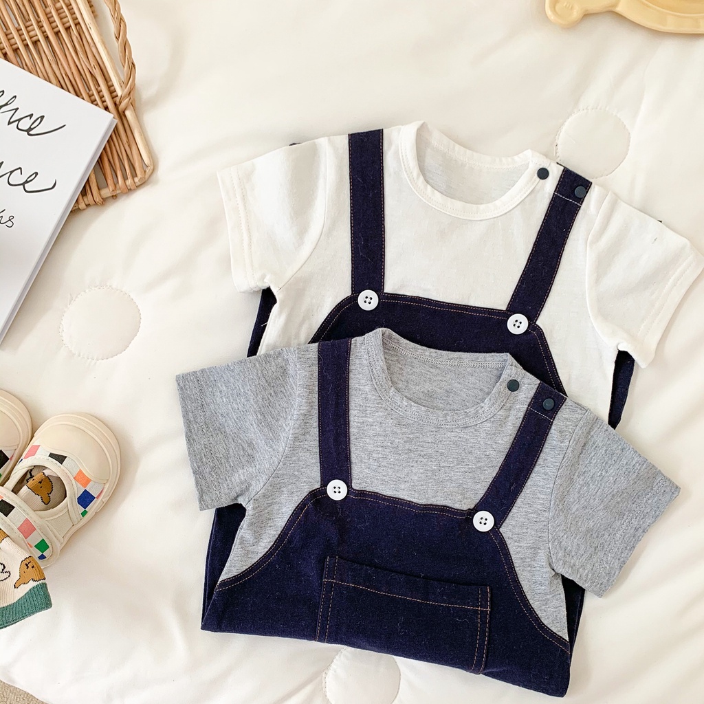 Bộ áo liền quần cotton tay ngắn đáng yêu thời trang dành cho trẻ em