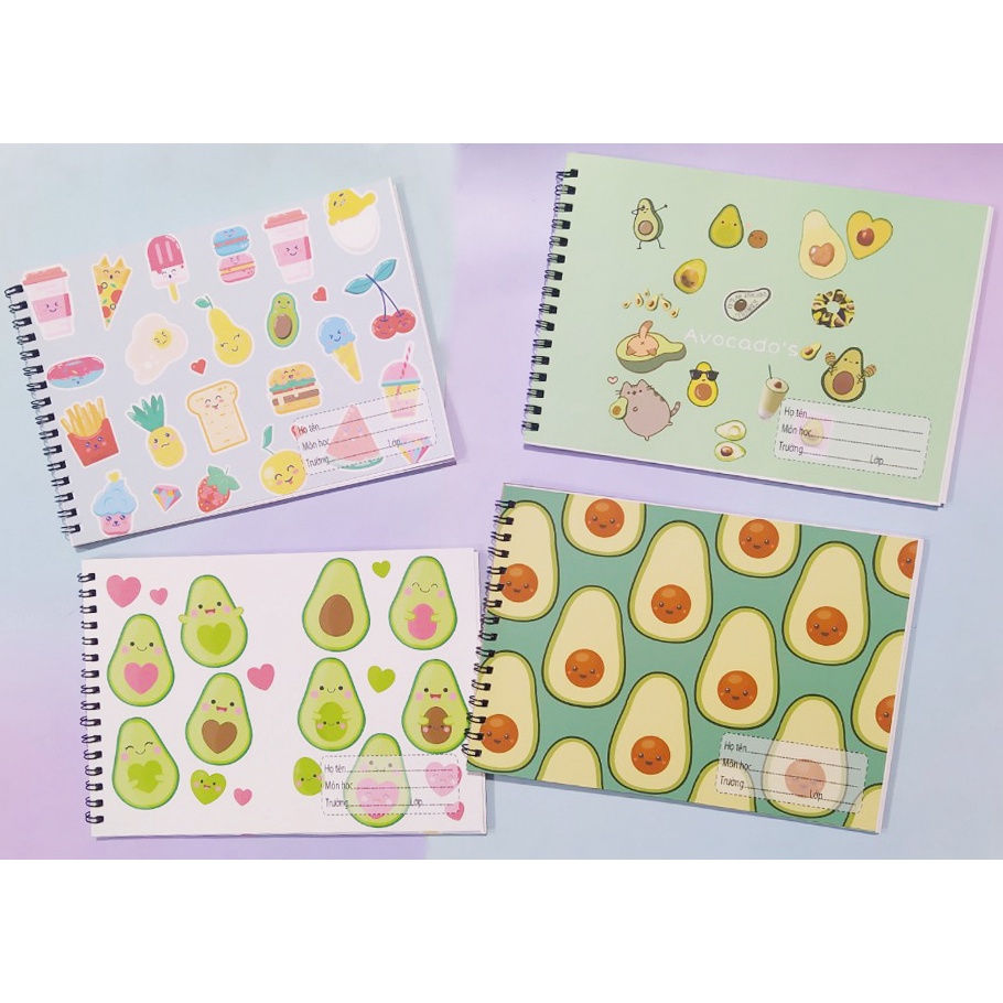 Vở vẽ quả bơ avocado lò xo A5 VV5I33 20 tờ hoa nhí hoạt hình cute dễ thương