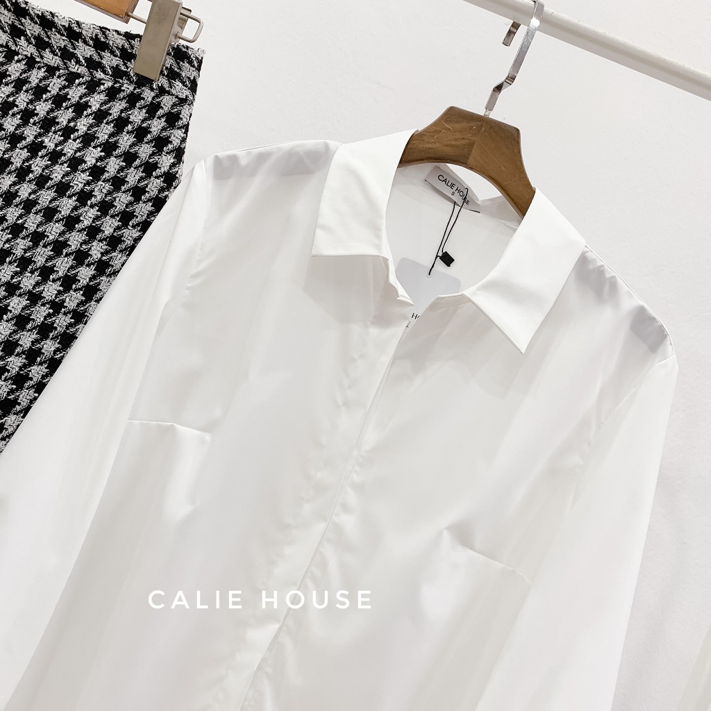 Áo sơ mi thô hàn nữ cổ đức dài tay dáng basic form rộng thanh lịch thời trang công sở Calie House A121 | BigBuy360 - bigbuy360.vn