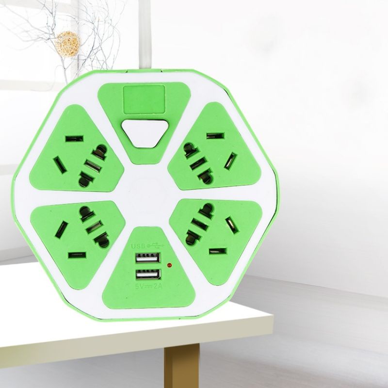 Ổ cắm điện lục giác dây 1.5m gồm 4 chân cắm và 2 chân USB loại xịn (giắc nguồn 3 chấu,shop tặng kèm ổ chuyển đổi) (GG-5)