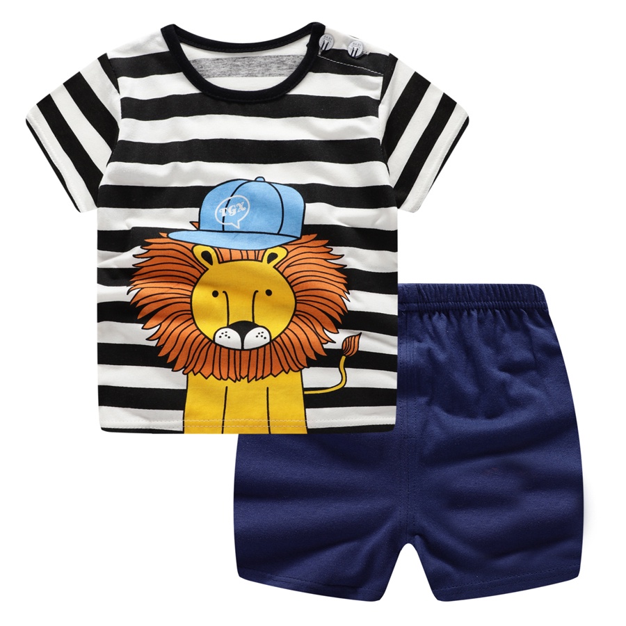 Set 2 Món Áo Thun In Hoạt Hình Vua Sư Tử + Quần Short Thời Trang Cho Bé Trai