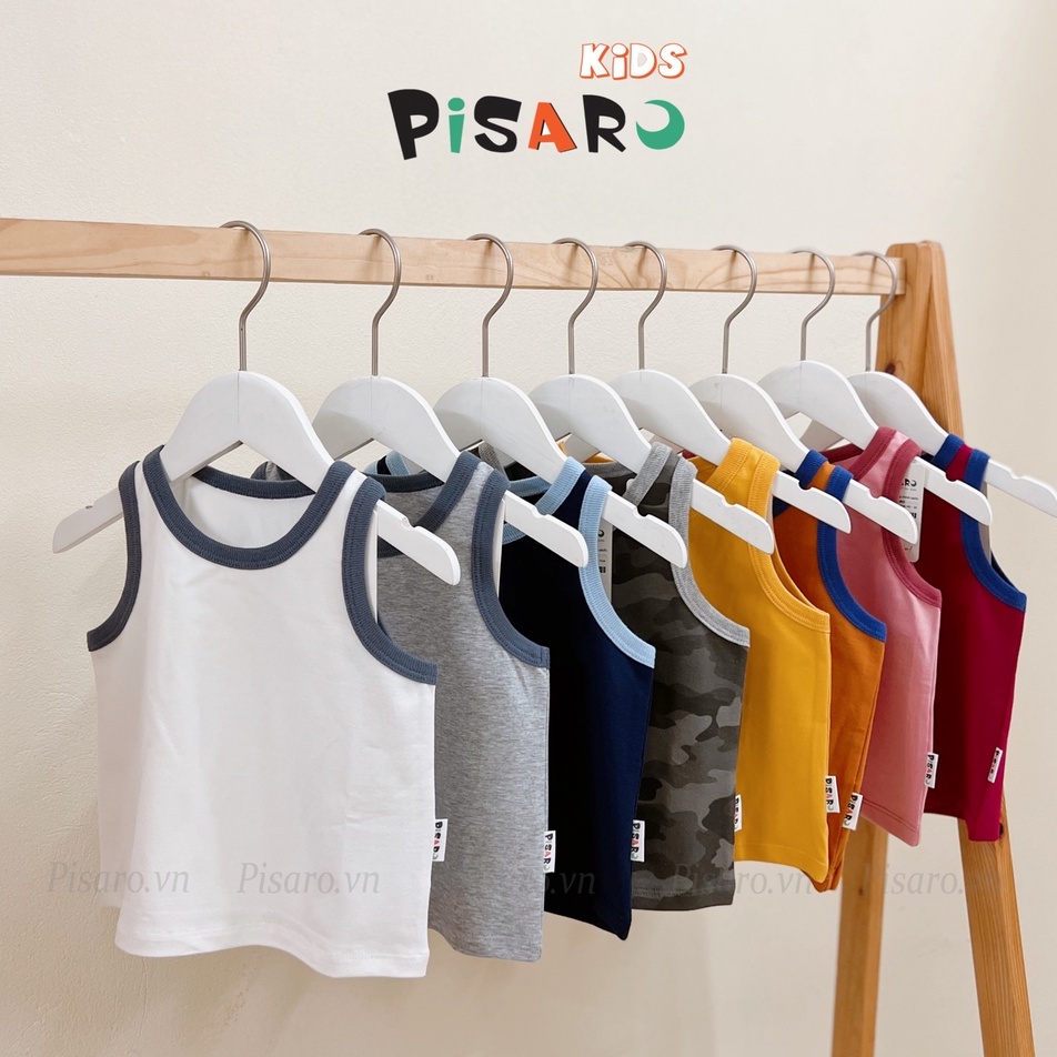 Áo ba lỗ bé trai bé gái PisaroKids 100% Cotton, áo thun trẻ em cao cấp co dãn mềm mịn