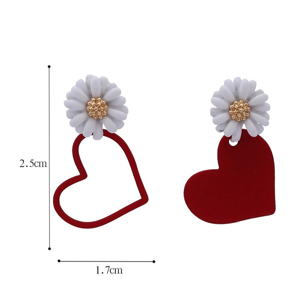 Bông Tai Hình Hoa Cúc Đỏ Thiết Kế Bất Đối Xứng Thời Trang