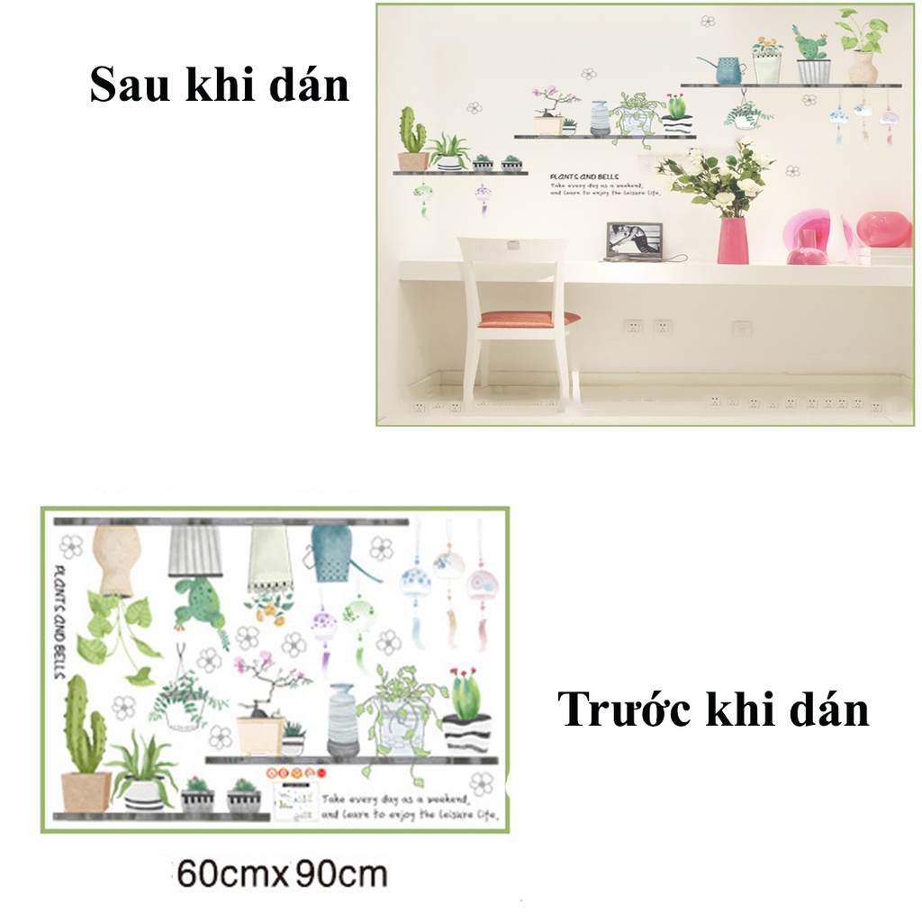 Decan dán tường, decan dán tường hình cây hoa trong chậu XC9005-SK6057
