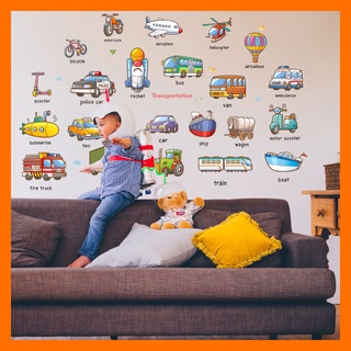 Decal dán tường phương tiện giao thông kèm tiếng anh