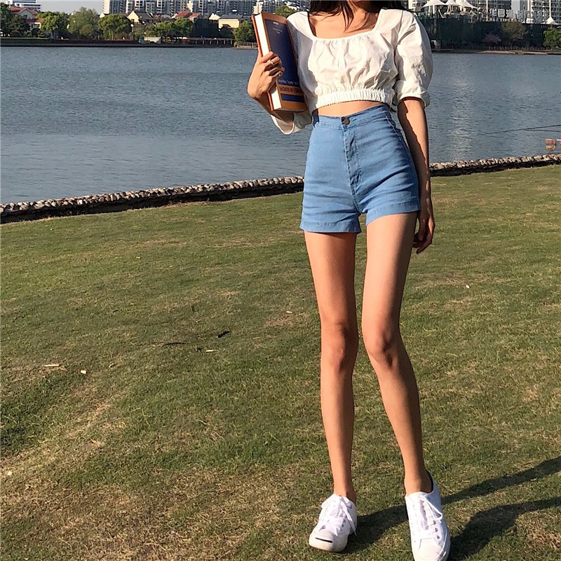 QUẦN SHORT DENIM ÔM LƯNG CAO