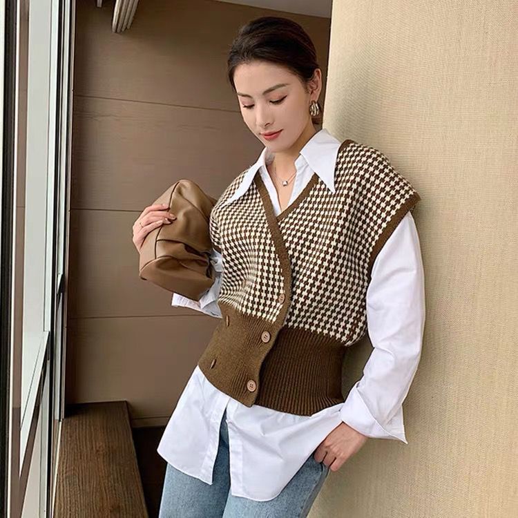 NZN Áo khoác cardigan dệt kim cổ chữ V phong cách retro Hàn Quốc cho nữ