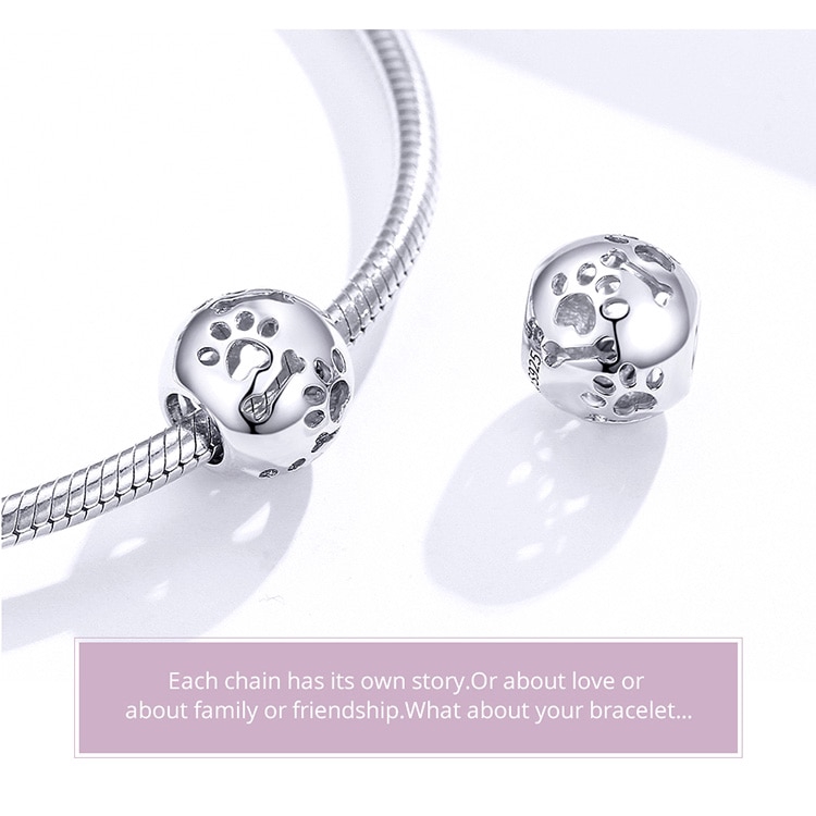 Hạt Phụ Kiện Tròn Bamoer BSC140 Khoét Rỗng Họa Tiết Dấu Chân Thú Cưng Tự Làm Vòng Tay Thời Trang