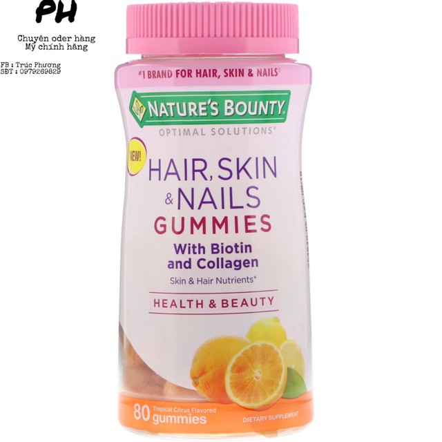 XẢ LỖ  🇺🇸 KẸO DẺO MỌC TÓC, MÓNG, ĐẸP DA HAIR SKIN NAILS GUMMIES 2 vị Dâu và Cam 82 & 230viên CỦ XẢ