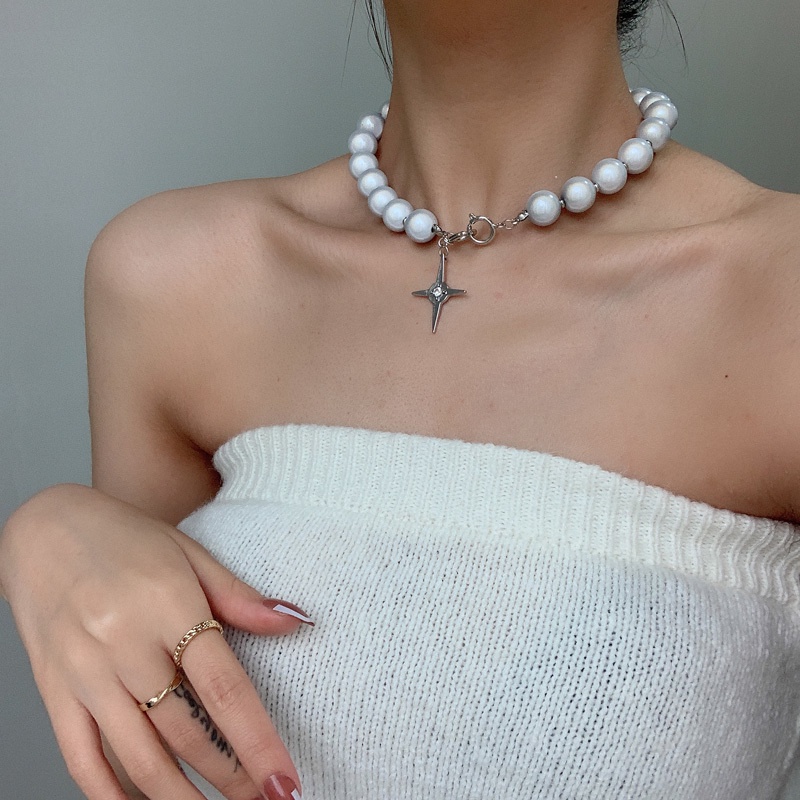 Vòng cổ Chuỗi Hạt Ngọc Trai Mặt Thánh Giá Đơn Giản Cho Nữ