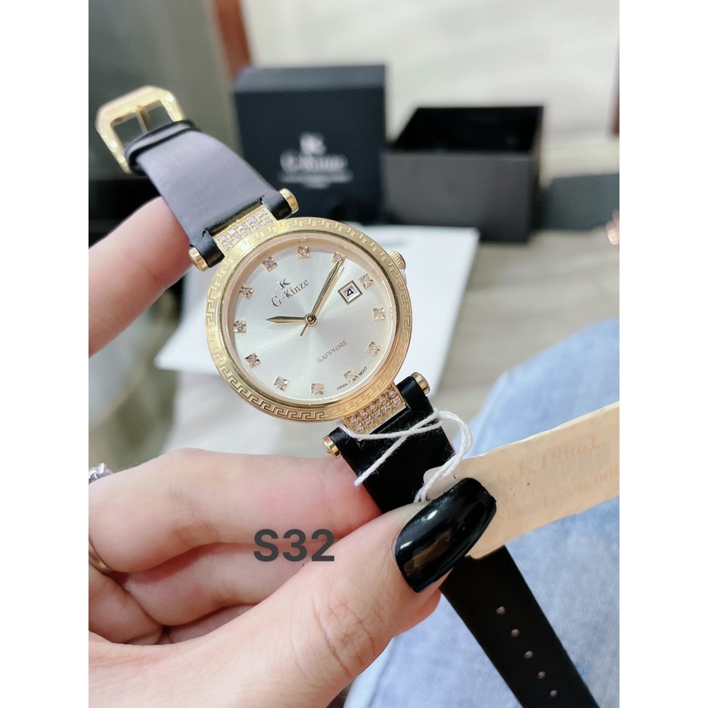 Đồng Hồ Nữ G-Kinze GK1806L Viền Đính Đá , Có Lịch, Máy Pin , Kính Sapphire , Size 32mm